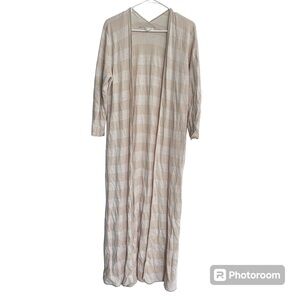 Garnet Hill Linen Duster Cardigan Beige Size Medium Striped Open Front Sweater